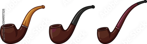 Tableau sur toile Classic Wooden Smoking Pipe Vector Set with Different Stem Colors and Shapes for