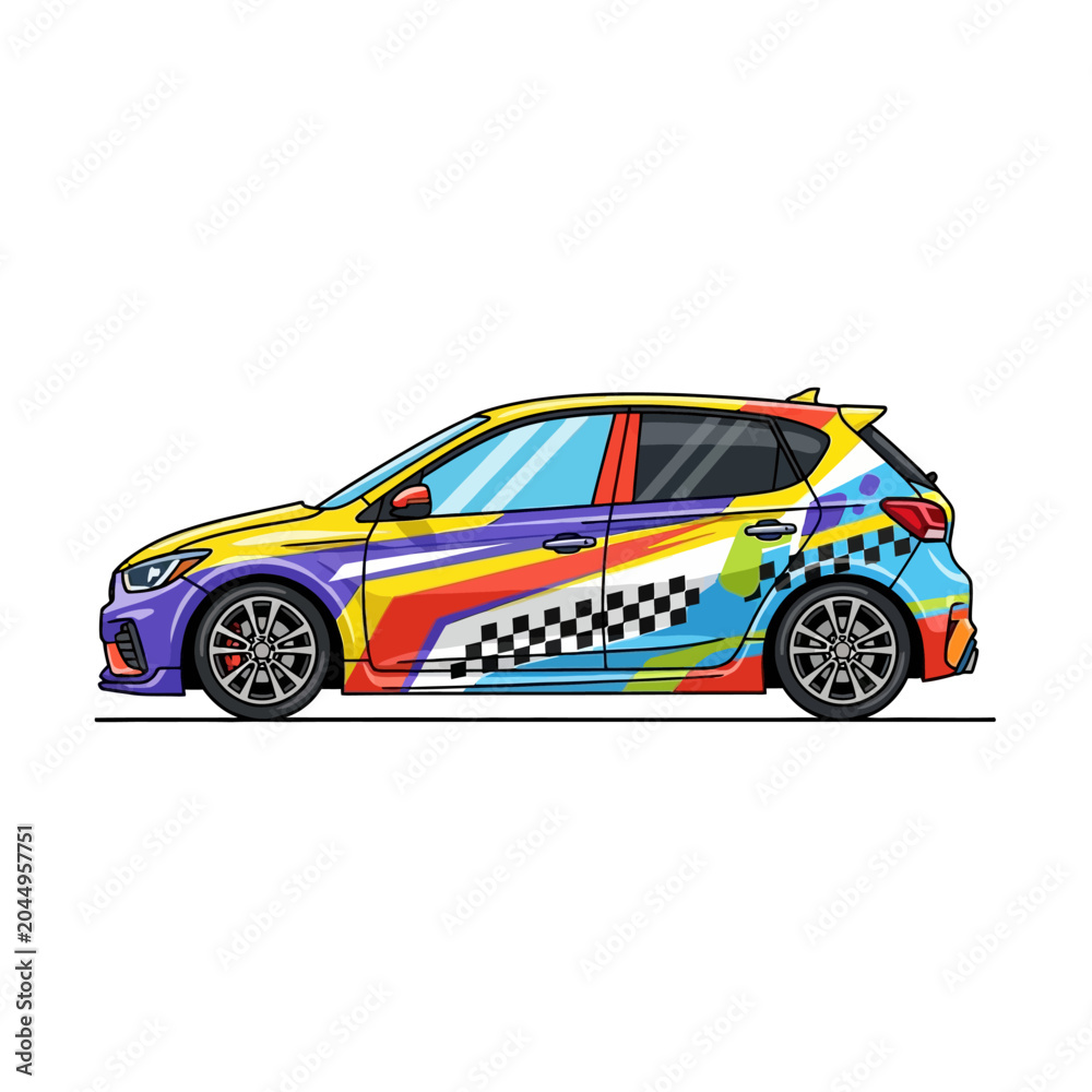 Fototapeta premium Colorful racing car wrap design on white background