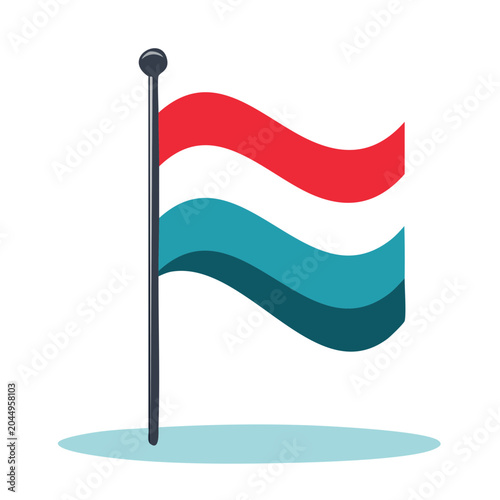 Luxembourg flag waving on flagpole, flat design