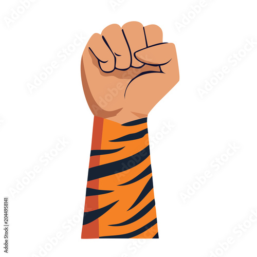 Raised fist with tiger stripes pattern