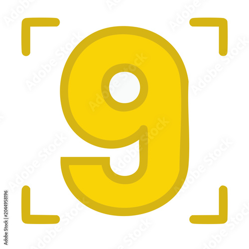 Yellow Number 9 Icon with Corner Brackets