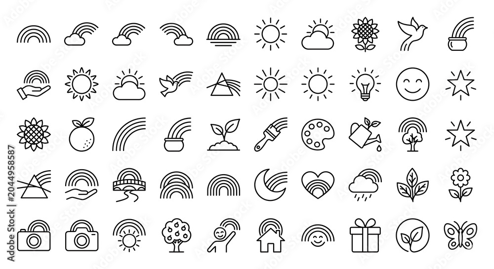 Obraz premium Set of rainbow and nature themed line icons