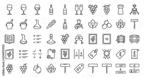 Foto Set of wine and winery line icons