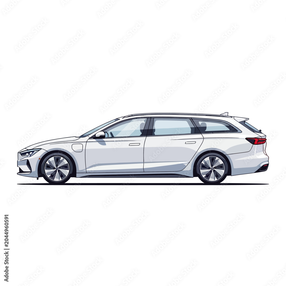 Fototapeta premium White Station Wagon Car Side View Isolated on White Background Vector Illustration