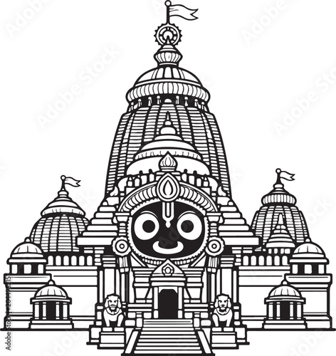 Jagannath Temple Architecture with Face white background