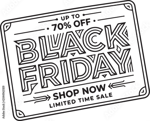 Black Friday vintage badge design with 70 percent discount offer text