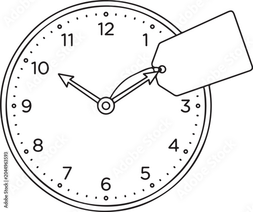 Cuadro en lienzo Vector illustration of a clock with a blank tag attached to the minute hand, sym