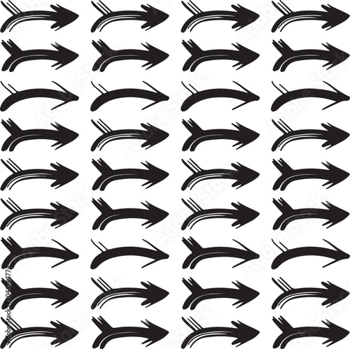 A repeating pattern of multiple hand drawn black arrows all pointing towards the right direction