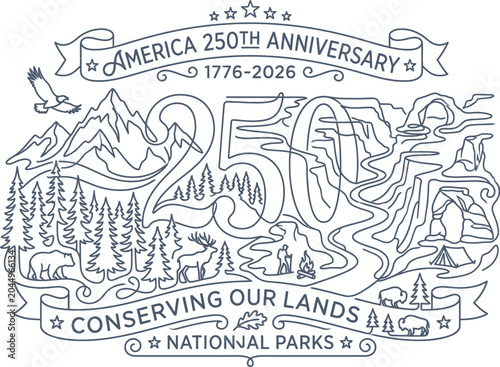 America 250th anniversary conserving our lands national parks illustration
