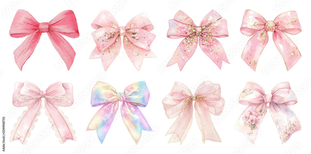 Fototapeta premium PNG Elegant pink decorative bows collection on transparent background