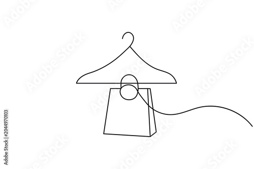 Continuous line drawing clothes hanger and shopping bag