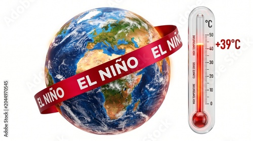El nino climate change concept with earth and thermometer