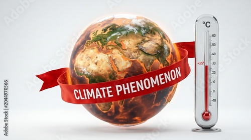 Earth globe with thermometer showing high temperature