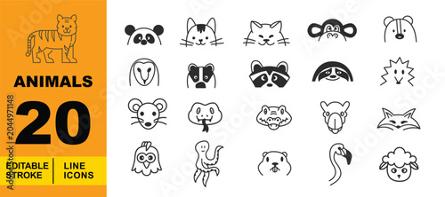Canvas Print Animals Line Icon Set