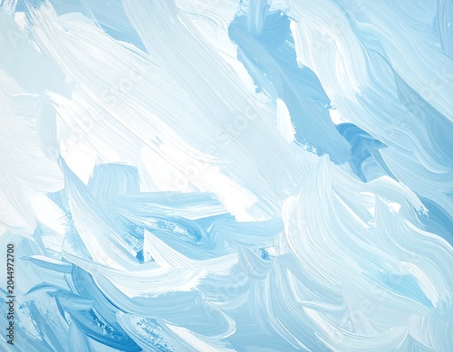 A swirling abstract painting with shades of blue and white hues