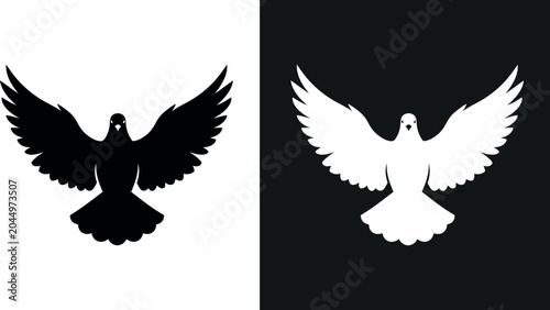 Canvastavla Black and white dove silhouettes isolated on transparent background