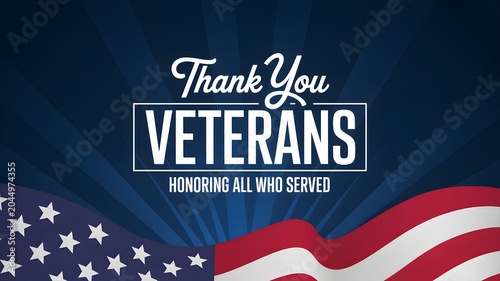 Thank you veterans sign with american flag and patriotic blue background for remembrance day