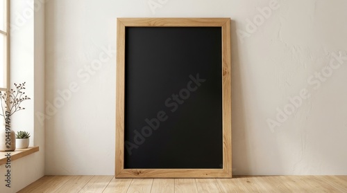 Elegant Minimalist Interior Mockup Featuring A Large Wooden Frame Styled In A Bright Japandi Living Room