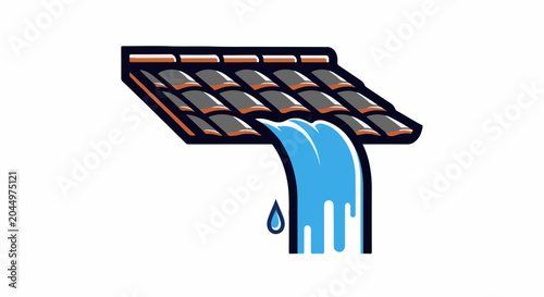 Roof with water flowing from edge onto a drop
