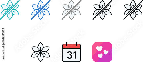Schilderij op canvas Prohibited Allergenic Flower Blossom Vector Icon Set Featuring Monthly Calendar