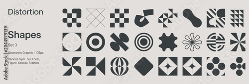 Collection of modern geometric shapes and abstract distortion symbols for branding