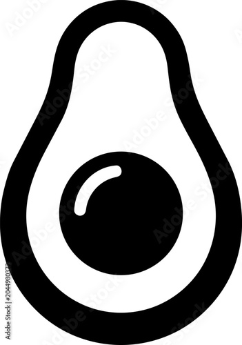 Φωτογραφία Black avocado half silhouette icon with large seed and pear-shaped outline, isolated on white background