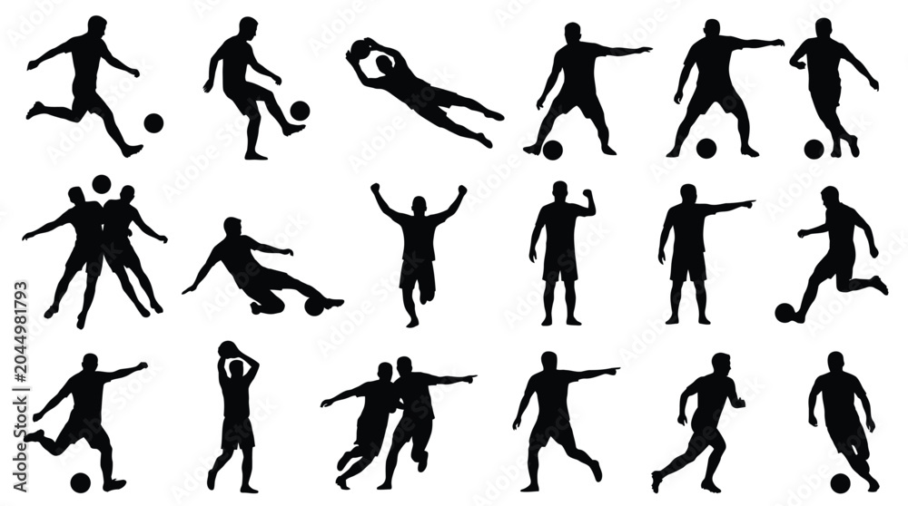 Fototapeta premium Soccer player silhouettes set of football players isolated vector illustrations for web design.