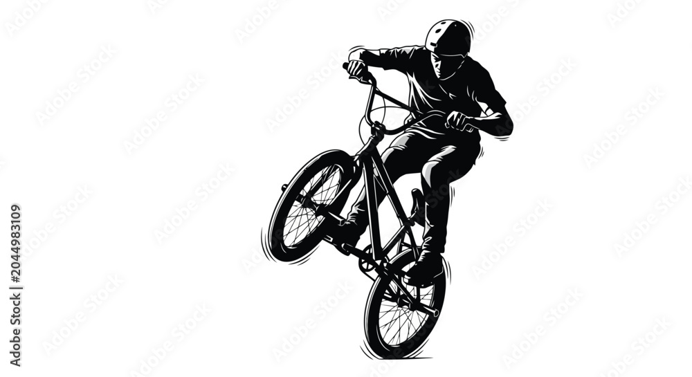 Naklejka premium Dynamic BMX Rider Performing an Aerial Stunt.