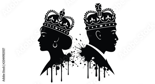 Fotografia Royal Couple Silhouette with Shattering Effect, Black and White.