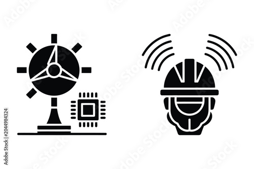 Quadro su tela Smart industry and wireless helmet communication technology vector graphic set