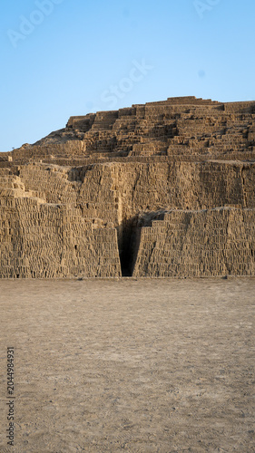 Huaca Pucllana ancient adobe clay pyramid ruins in Lima Peru