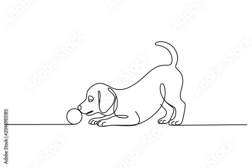Canvastavla Continuous single line drawing of a playful puppy with a ball minimalist continu