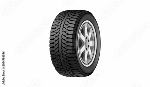 Fantasy Realistic Vector Tire with Detailed Tread and Visible Rim in Three Quarter Perspective