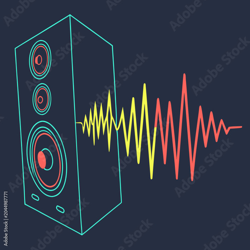 Vászonkép Vector graphic of high fidelity speaker with sound wave visualization equalizer