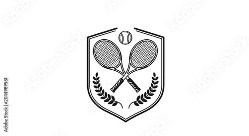 Professional tennis club logo emblem featuring crossed rackets and a ball inside a shield with a decorative laurel wreath.
