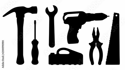 Silhouette of various hand tools on a for construction and repair