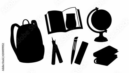 Black silhouettes of school supplies