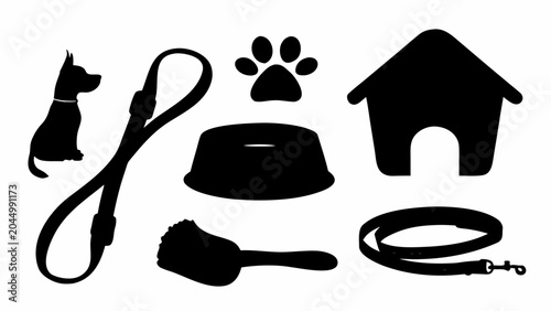 Black silhouettes of dog accessories