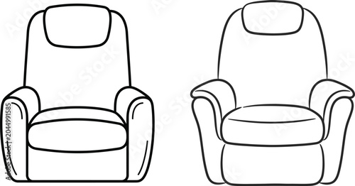 Photos Pair of comfortable armchair icons with different backrest designs in a simple l