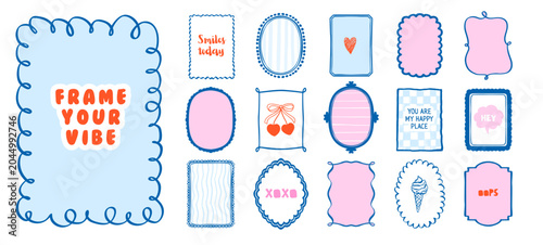  Whimsical doodle frames with cute borders for wedding invitations, vintage oval shapes, decorative girly designs, fun hand-drawn elements, simple vector illustrations.