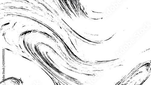 Black grunge wave abstract background with swirling brush strokes and textured lines on white