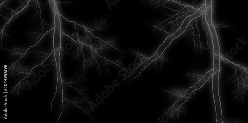 Lightning strikes on black background, electric storm energy
