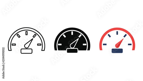 Speedometer gauge icon set in outline solid and flat vector styles