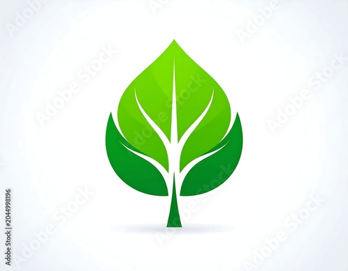 Single green leaf on thin stem against white background.
