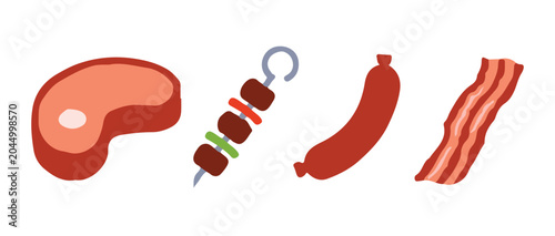 Tableau sur toile Assorted grilled meats include steak, shish kebab, sausage, and bacon strips