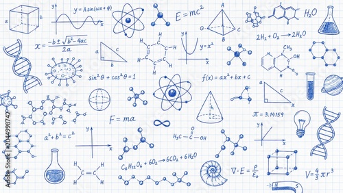 Science Mathematics Physics Chemistry Doodle Sketches On Notebook
