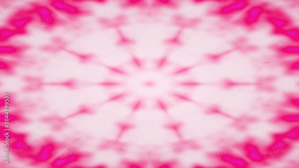 Fototapeta premium Vibrant abstract kaleidoscope pattern with bright pink glowing light circles for design.