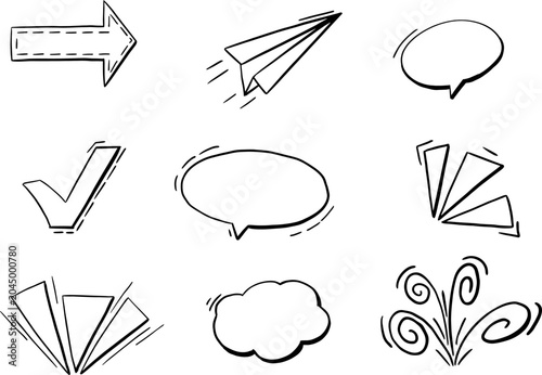 Hand drawn infographic and speech bubble elements set