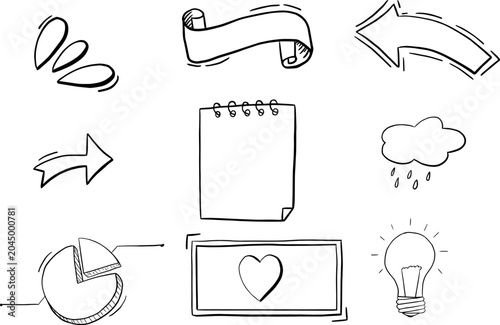 Hand drawn business and infographic elements set