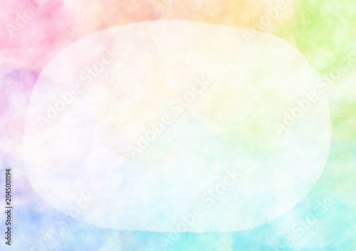 水彩風パステルカラーレインボー 楕円フレーム 背景テクスチャ イラスト / Watercolor pastel color rainbow background texture with oval frame illustration